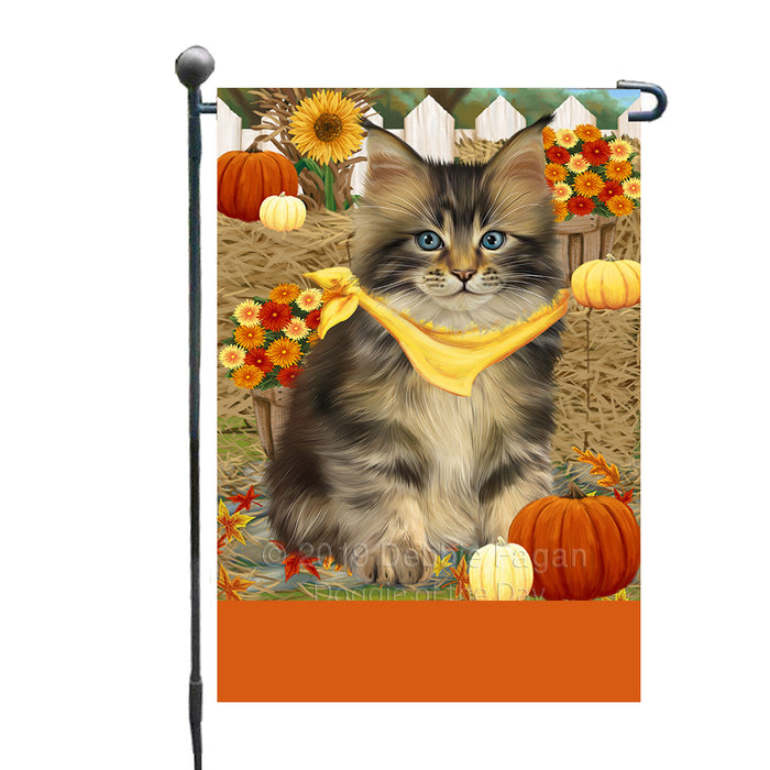 Personalized Fall Autumn Greeting Maine Coon Cat with Pumpkins Custom Garden Flags GFLG-DOTD-A61971