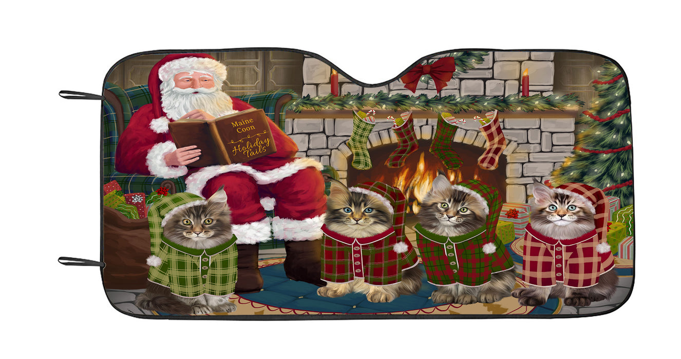 Christmas Cozy Holiday Fire Tails Maine Coon Cats Car Sun Shade
