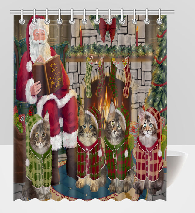 Christmas Cozy Holiday Fire Tails Maine Coon Cats Shower Curtain