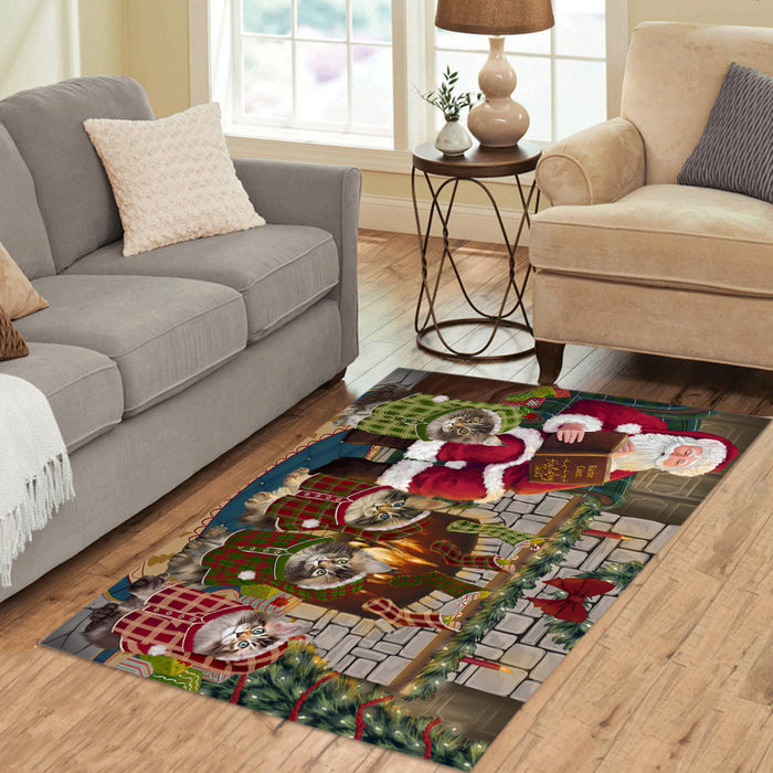 Christmas Cozy Holiday Fire Tails Maine Coon Cats Area Rug