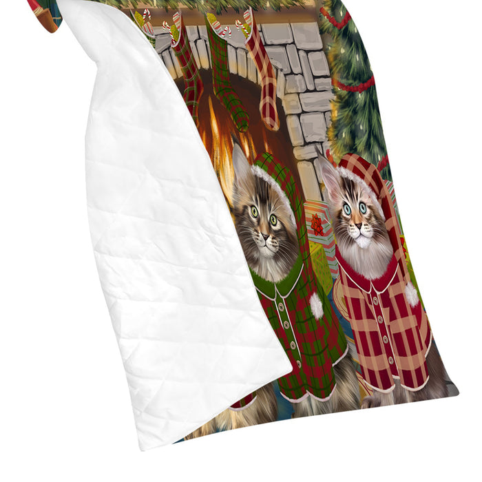 Christmas Cozy Holiday Fire Tails Maine Coon Cats Quilt