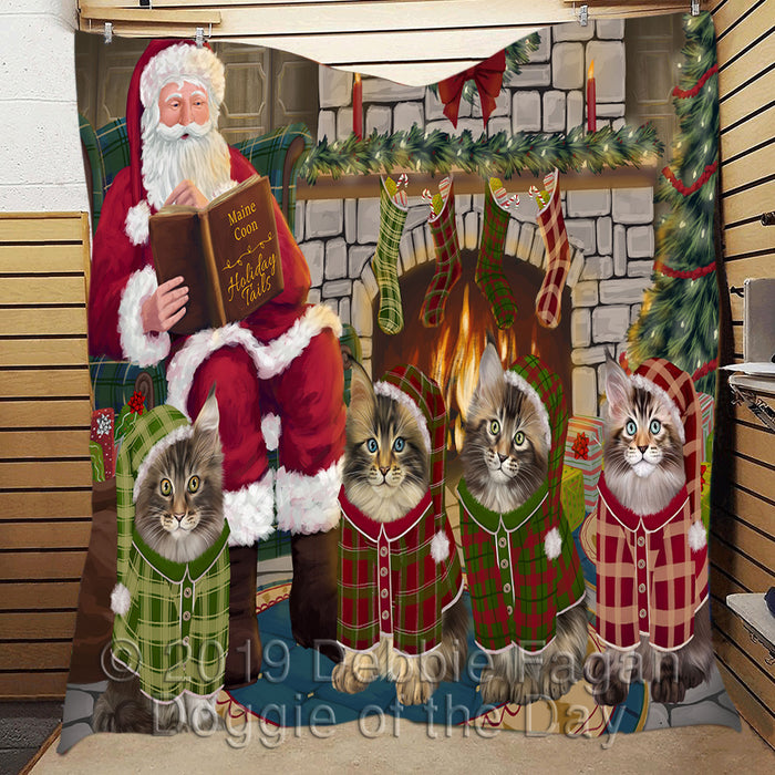 Christmas Cozy Holiday Fire Tails Maine Coon Cats Quilt