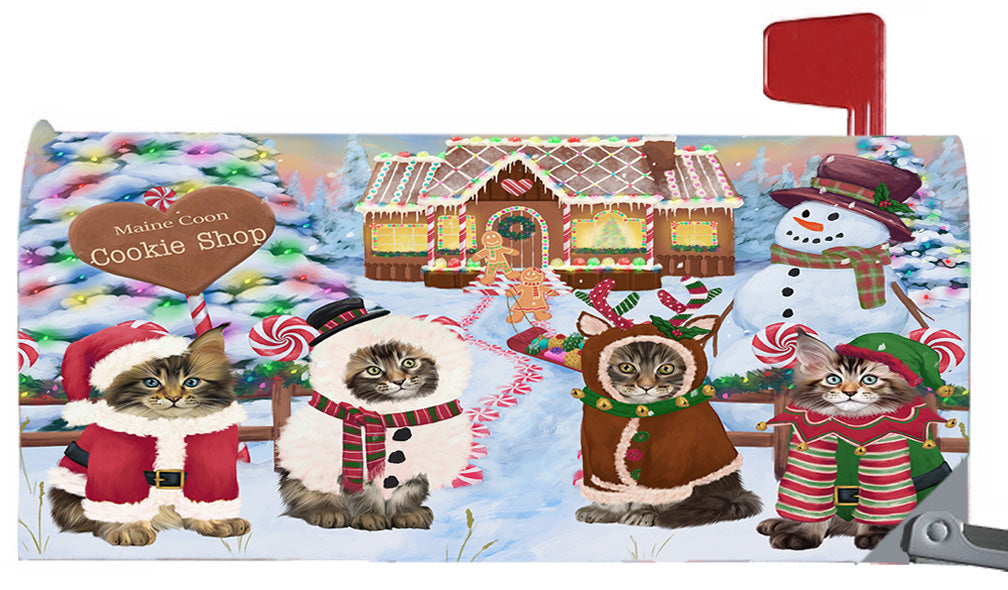 Christmas Holiday Gingerbread Cookie Shop Maine Coon Cats 6.5 x 19 Inches Magnetic Mailbox Cover Post Box Cover Wraps Garden Yard Décor MBC49004