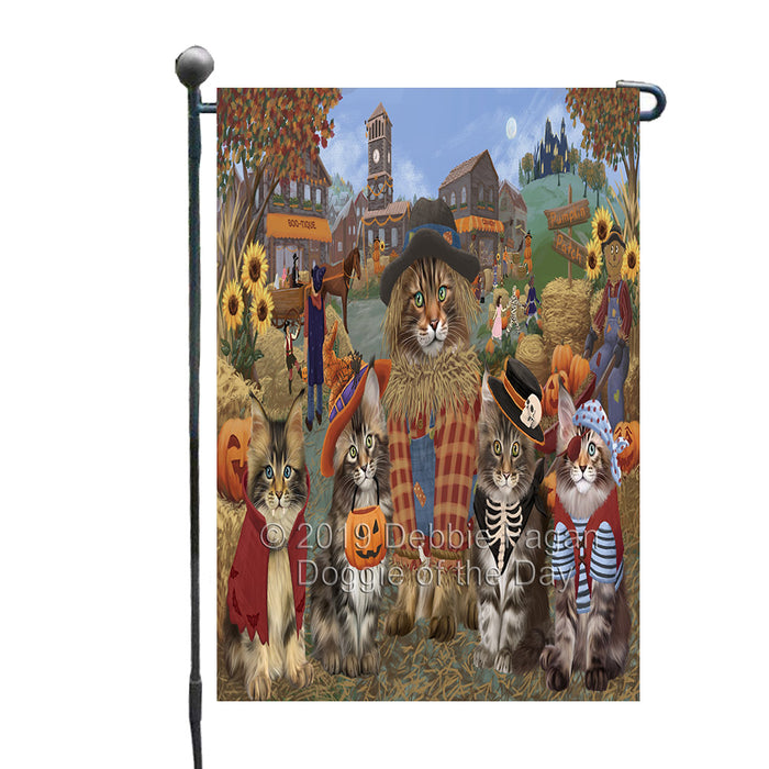 Halloween 'Round Town And Fall Pumpkin Scarecrow Both Maine Coon Cats Garden Flag GFLG65609