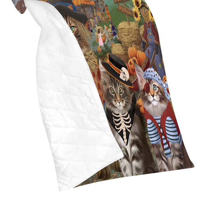 Halloween 'Round Town and Fall Pumpkin Scarecrow Both Maine Coon Cats Quilt