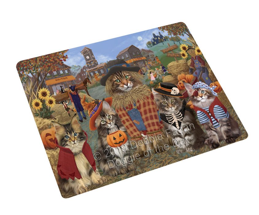 Halloween 'Round Town And Fall Pumpkin Scarecrow Both Maine Coon Cats Cutting Board C77158