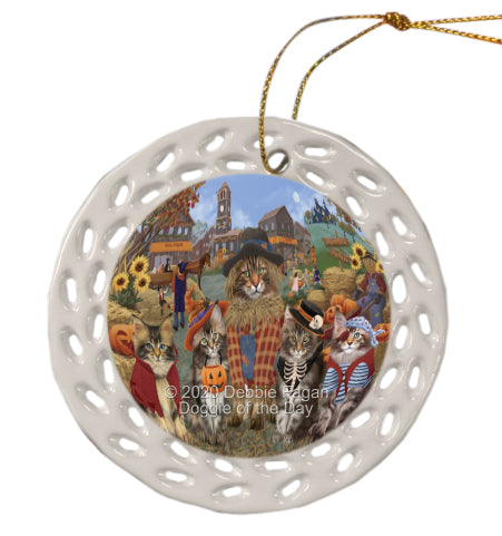 Halloween 'Round Town Maine Coon Cats Doily Ornament DPOR58046