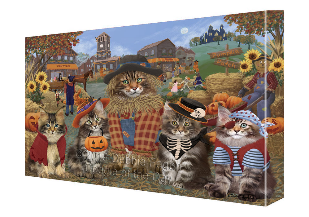 Halloween 'Round Town And Fall Pumpkin Scarecrow Both Maine Coon Cats Canvas Print Wall Art Décor CVS139670