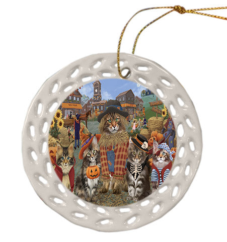 Halloween 'Round Town Maine Coon Cats Ceramic Doily Ornament DPOR57509