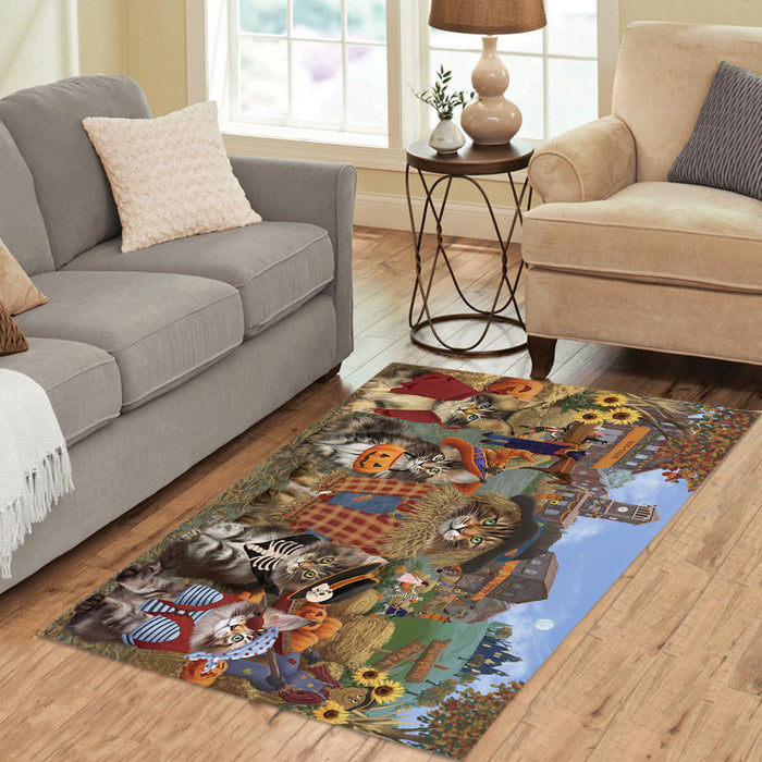 Halloween 'Round Town and Fall Pumpkin Scarecrow Both Maine Coon Cats Area Rug