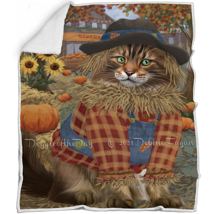 Halloween 'Round Town And Fall Pumpkin Scarecrow Both Maine Coon Cats Blanket BLNKT139592