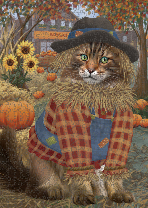 Halloween 'Round Town And Fall Pumpkin Scarecrow Both Maine Coon Cats Puzzle  PUZL96588
