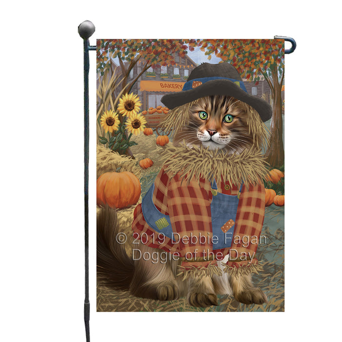Halloween 'Round Town And Fall Pumpkin Scarecrow Both Maine Coon Cats Garden Flag GFLG65670