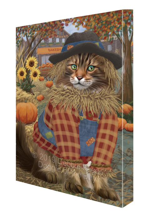 Halloween 'Round Town And Fall Pumpkin Scarecrow Both Maine Coon Cats Canvas Print Wall Art Décor CVS140219