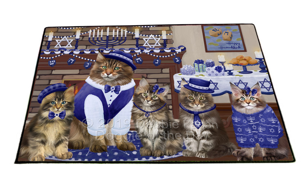Happy Hanukkah Family and Happy Hanukkah Both Maine Coon Cats Floormat FLMS54155