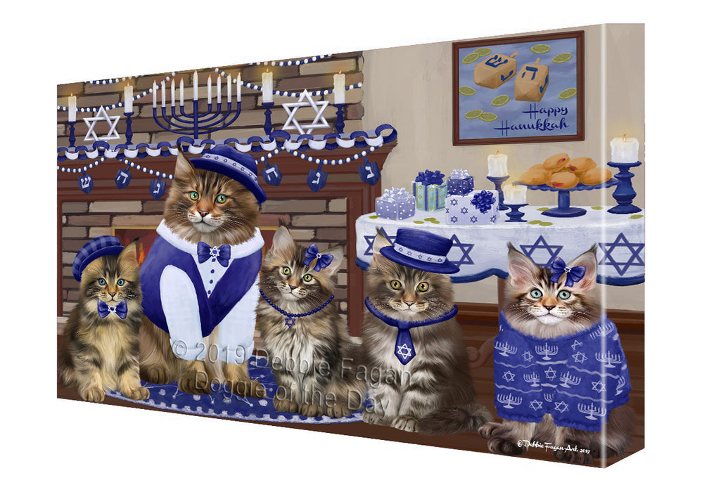 Happy Hanukkah Family and Happy Hanukkah Both Maine Coon Cats Canvas Print Wall Art Décor CVS141272