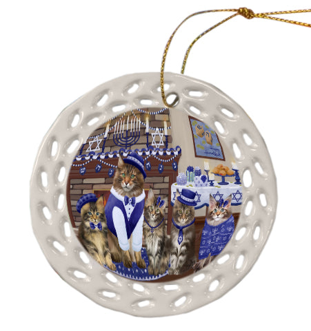 Happy Hanukkah Family Maine Coon Cats Doily Ornament DPOR57989
