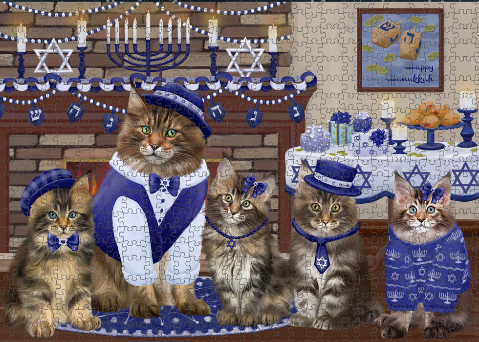 Happy Hanukkah Family and Happy Hanukkah Both Maine Coon Cats Puzzle with Photo Tin PUZL96832