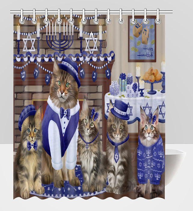 Happy Hanukkah Family Maine Coon Cats Shower Curtain