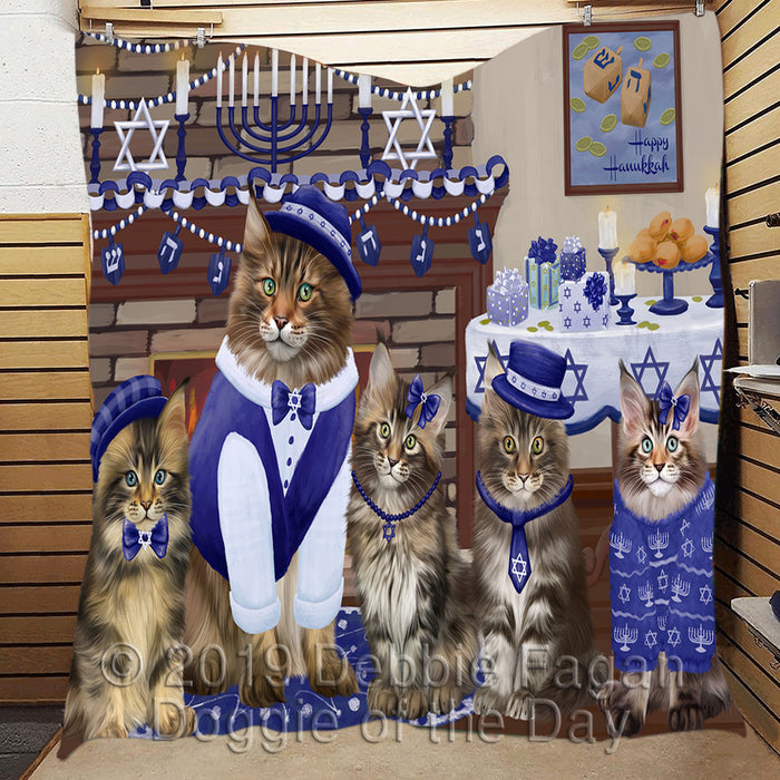 Happy Hanukkah Family and Happy Hanukkah Both Maine Coon Cats Quilt