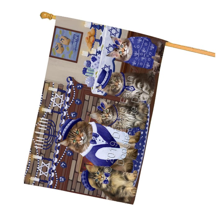 Happy Hanukkah Family Maine Coon Cats House Flag FLG65843