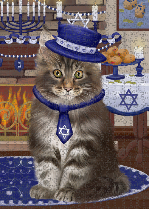 Happy Hanukkah Family and Happy Hanukkah Both Maine Coon Cat Puzzle with Photo Tin PUZL97056