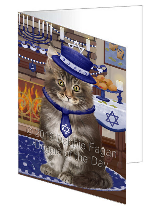 Happy Hanukkah Maine Coon Cat Handmade Artwork Assorted Pets Greeting Cards and Note Cards with Envelopes for All Occasions and Holiday Seasons GCD78407