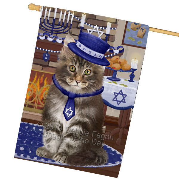 Happy Hanukkah Family and Happy Hanukkah Both Maine Coon Cat House Flag FLG65787