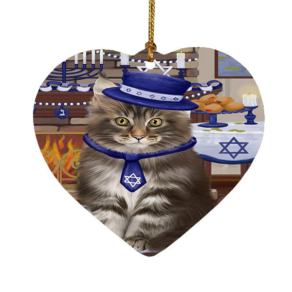 Happy Hanukkah Maine Coon Cat Heart Christmas Ornament HPOR57687