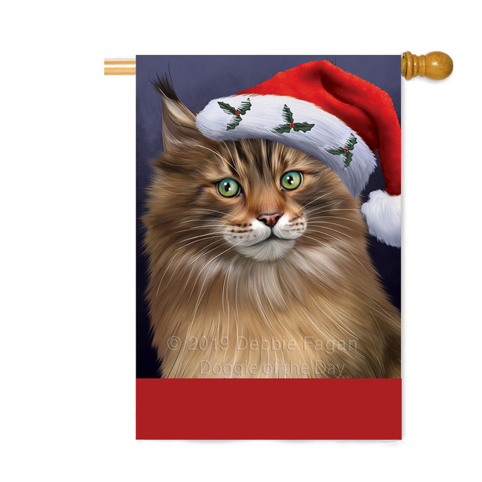 Personalized Christmas Holidays Maine Coon Cat Wearing Santa Hat Portrait Head Custom House Flag FLG-DOTD-A59896
