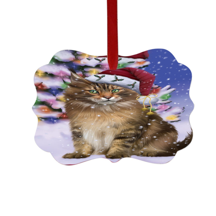 Winterland Wonderland Maine Coon Cat In Christmas Holiday Scenic Background Double-Sided Photo Benelux Christmas Ornament LOR49600