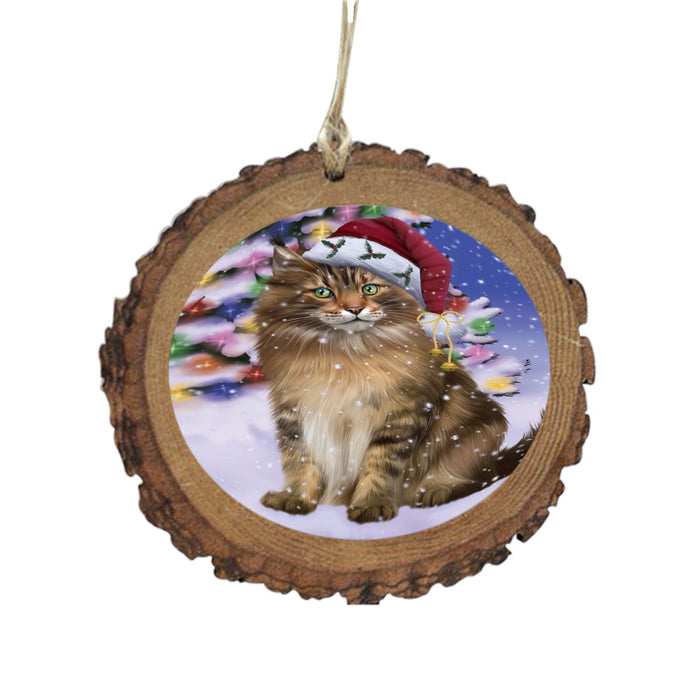 Winterland Wonderland Maine Coon Cat In Christmas Holiday Scenic Background Wooden Christmas Ornament WOR49600