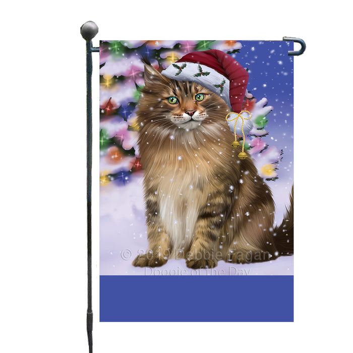 Personalized Winterland Wonderland Maine Coon Cat In Christmas Holiday Scenic Background Custom Garden Flags GFLG-DOTD-A61338