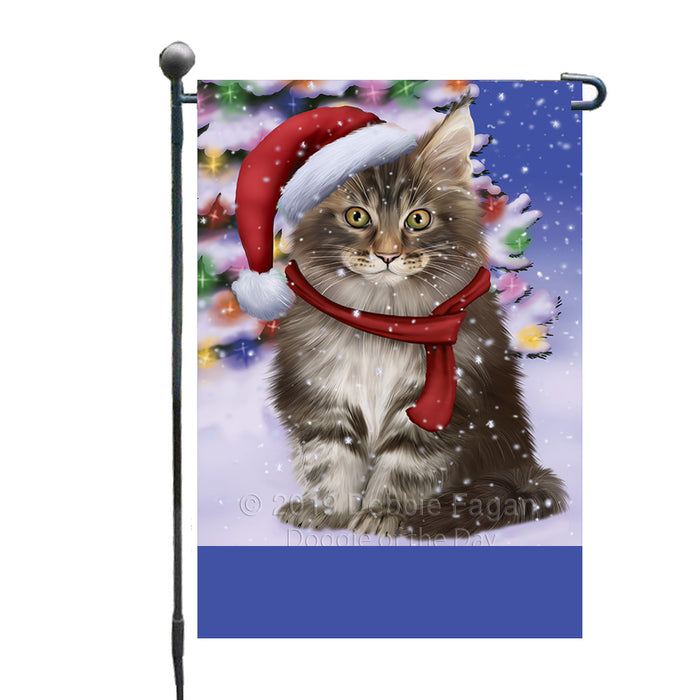 Personalized Winterland Wonderland Maine Coon Cat In Christmas Holiday Scenic Background Custom Garden Flags GFLG-DOTD-A61339