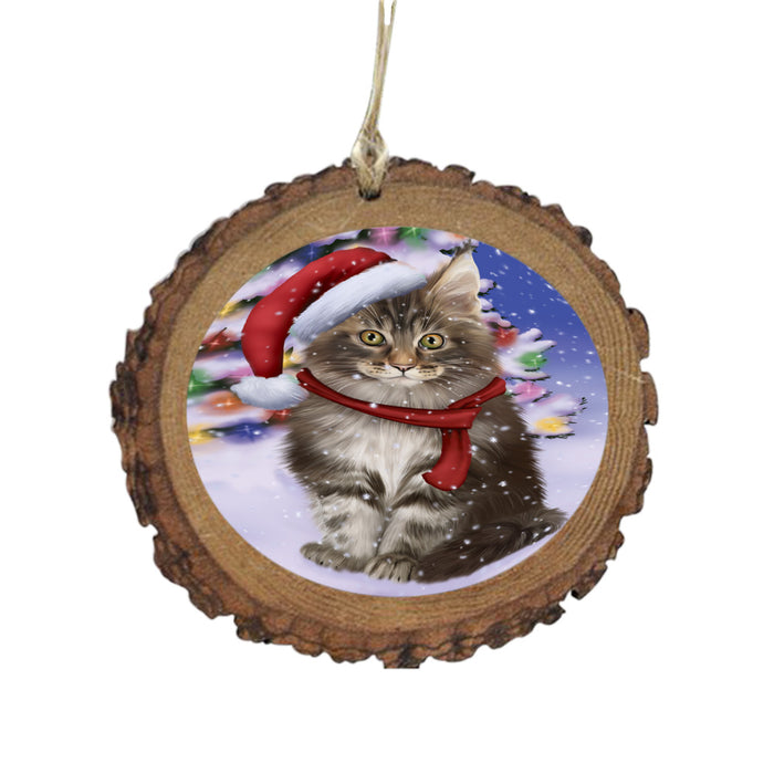 Winterland Wonderland Maine Coon Cat In Christmas Holiday Scenic Background Wooden Christmas Ornament WOR49601