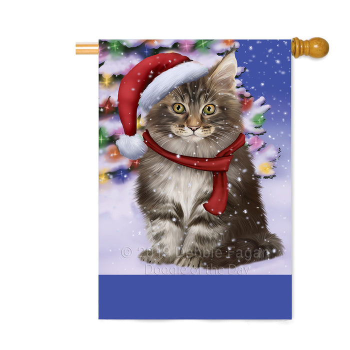 Personalized Winterland Wonderland Maine Coon Cat In Christmas Holiday Scenic Background Custom House Flag FLG-DOTD-A61395