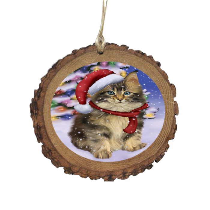 Winterland Wonderland Maine Coon Cat In Christmas Holiday Scenic Background Wooden Christmas Ornament WOR49602