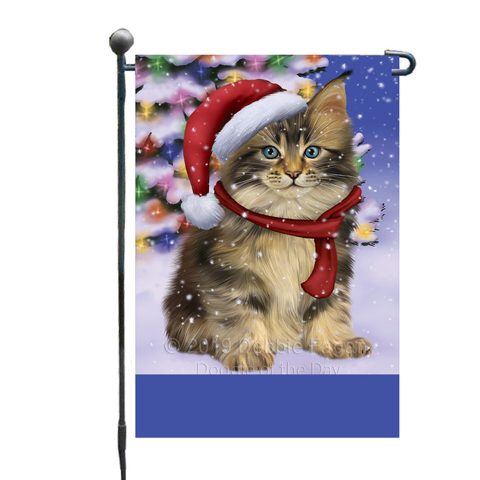 Personalized Winterland Wonderland Maine Coon Cat In Christmas Holiday Scenic Background Custom Garden Flags GFLG-DOTD-A61340