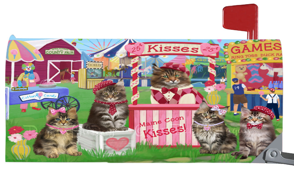 Carnival Kissing Booth Maine Coon Cats Magnetic Mailbox Cover Both Sides Pet Theme Printed Decorative Letter Box Wrap Case Postbox Thick Magnetic Vinyl Material