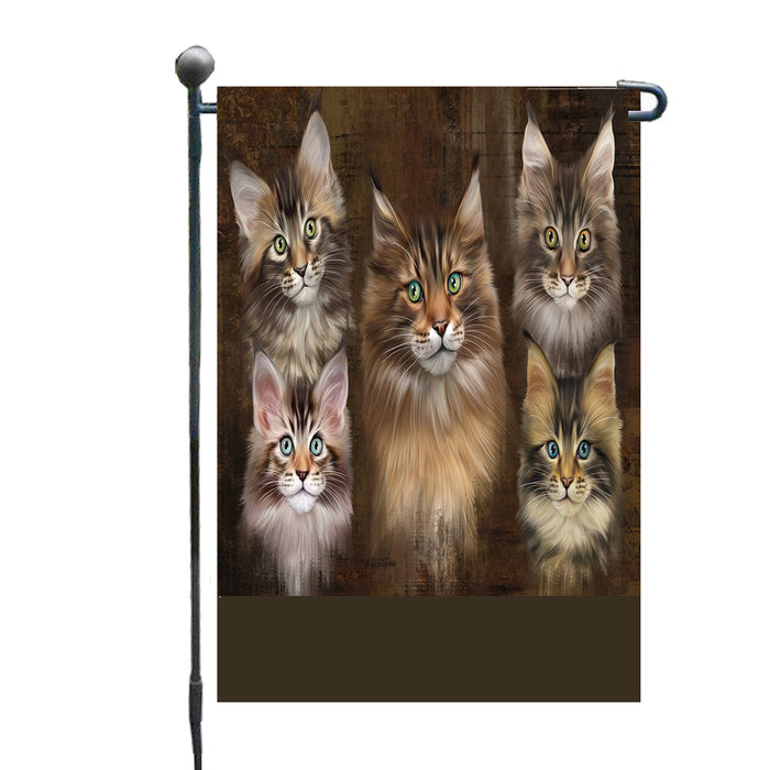 Personalized Rustic 5 Maine Coon Cats Custom Garden Flags GFLG-DOTD-A62564
