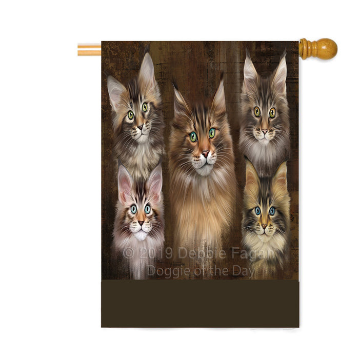 Personalized Rustic 5 Maine Coon Cats Custom House Flag FLG-DOTD-A62620