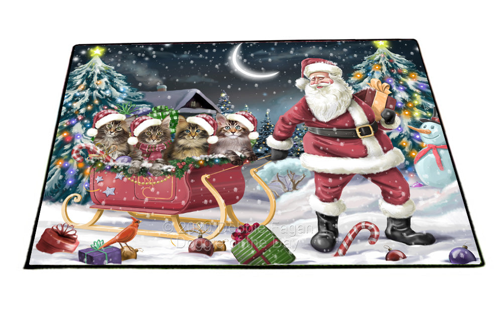 Christmas Santa Sled Maine Coon Cats Floormat FLMS55804