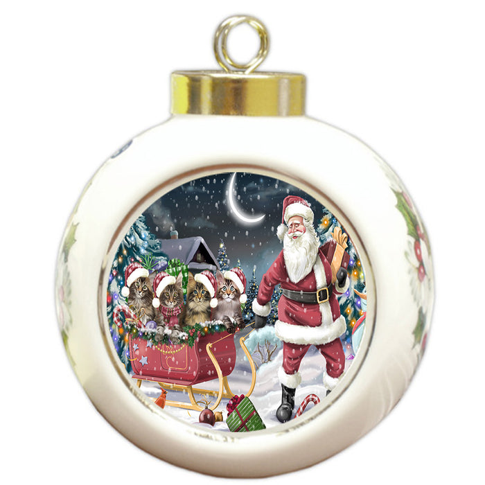 Christmas Santa Sled Maine Coon Cats Round Ball Christmas Ornament Pet Decorative Hanging Ornaments for Christmas X-mas Tree Decorations - 3" Round Ceramic Ornament