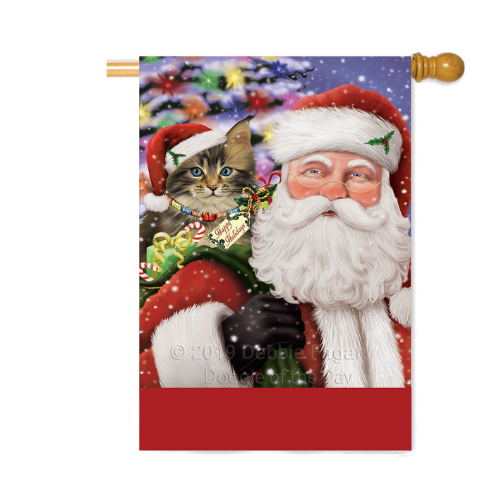 Personalized Santa Carrying Maine Coon Cat and Christmas Presents Custom House Flag FLG-DOTD-A63483