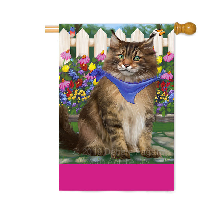 Personalized Spring Floral Maine Coon Cat Custom House Flag FLG-DOTD-A62965