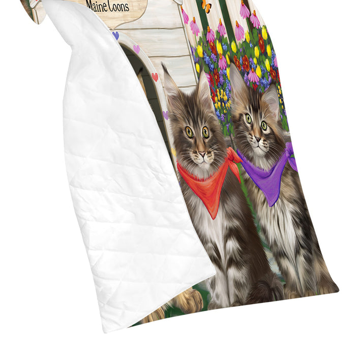 Spring Dog House Maine Coon Cats Quilt