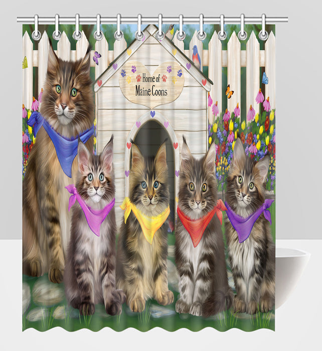 Spring Dog House Maine Coon Cats Shower Curtain