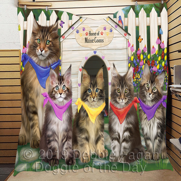 Spring Dog House Maine Coon Cats Quilt