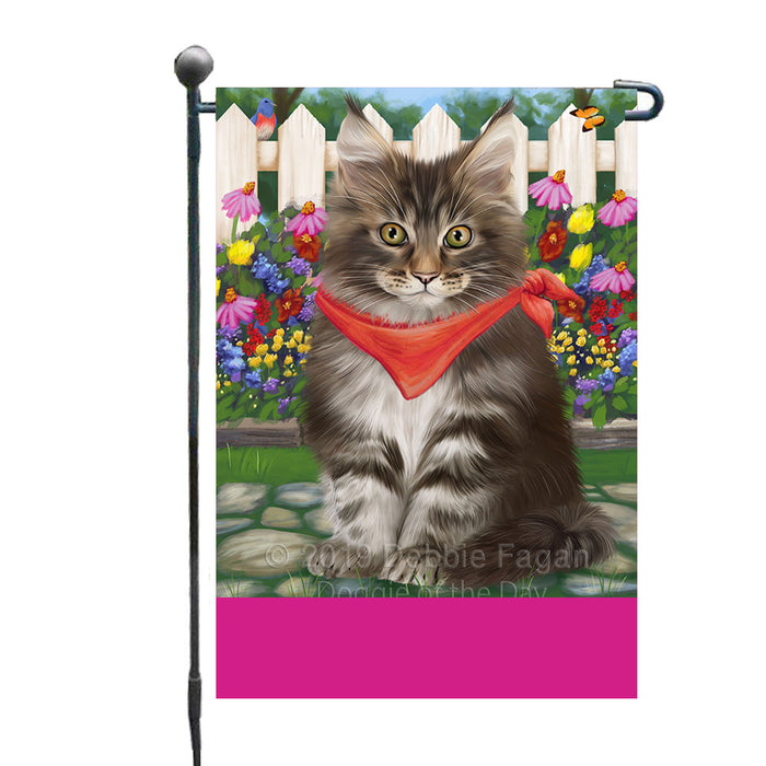 Personalized Spring Floral Maine Coon Cat Custom Garden Flags GFLG-DOTD-A62911