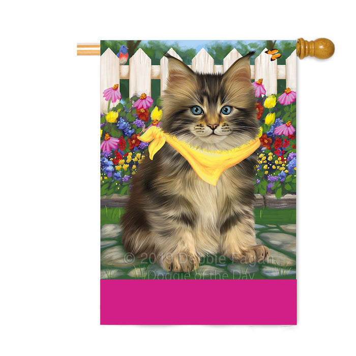 Personalized Spring Floral Maine Coon Cat Custom House Flag FLG-DOTD-A62968